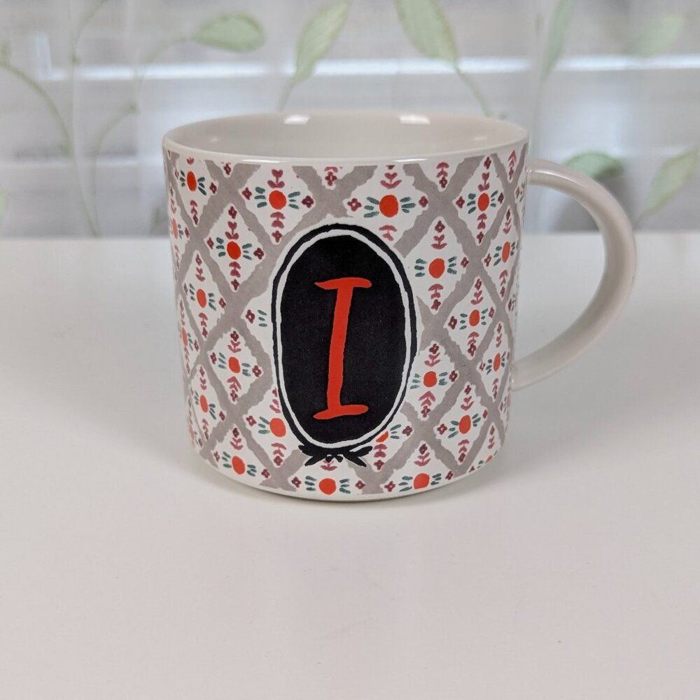 Anthropologie | Monogram Initial Ceramic Coffee Mug Gray Floral Pattern Size St